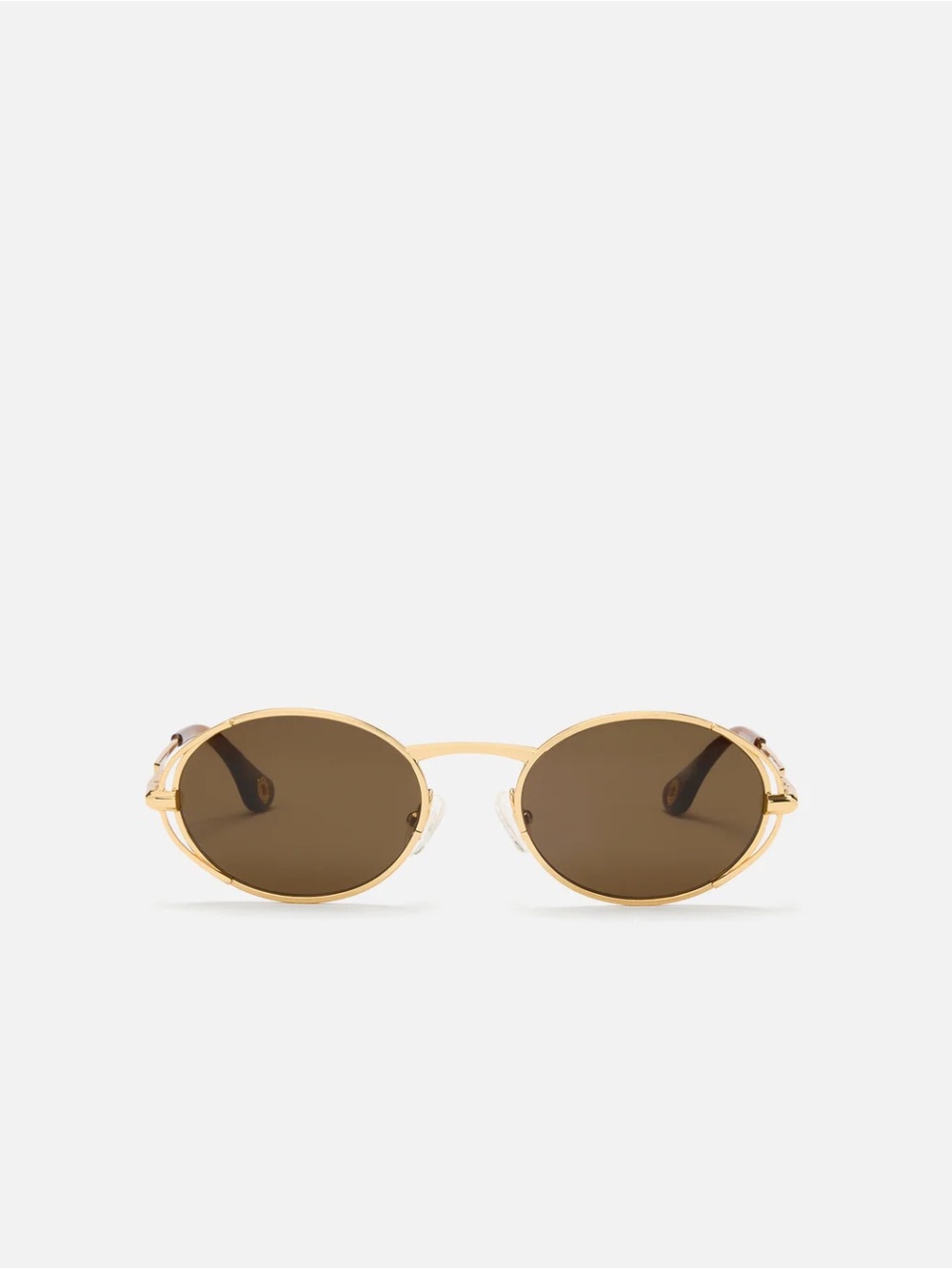 AUREUM Gold Frame Brown Lens Oval Sunglasses with Dark Brown Temples